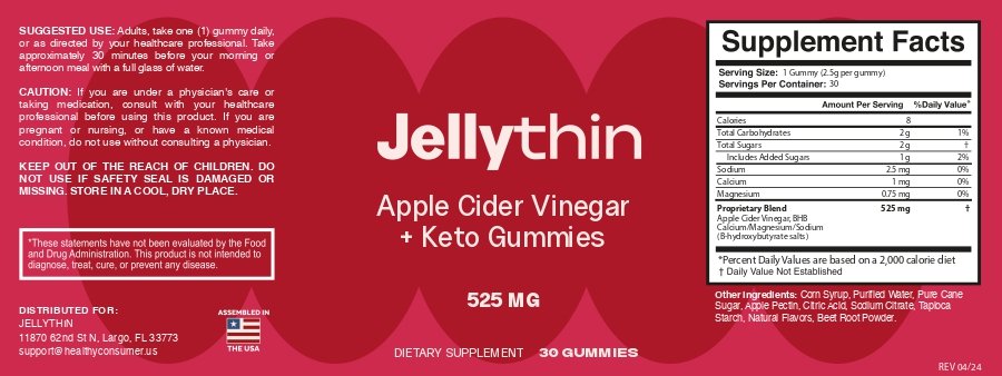 JellyThin official website supplement facts label full panel ACV BHB